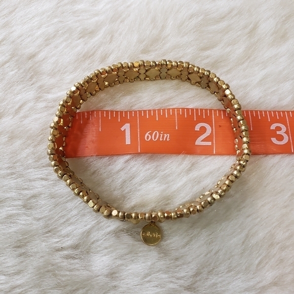 STELLA & DOT Goldtone Geometric Rhinestone Stretch Expandable Bracelet - Picture 5 of 6